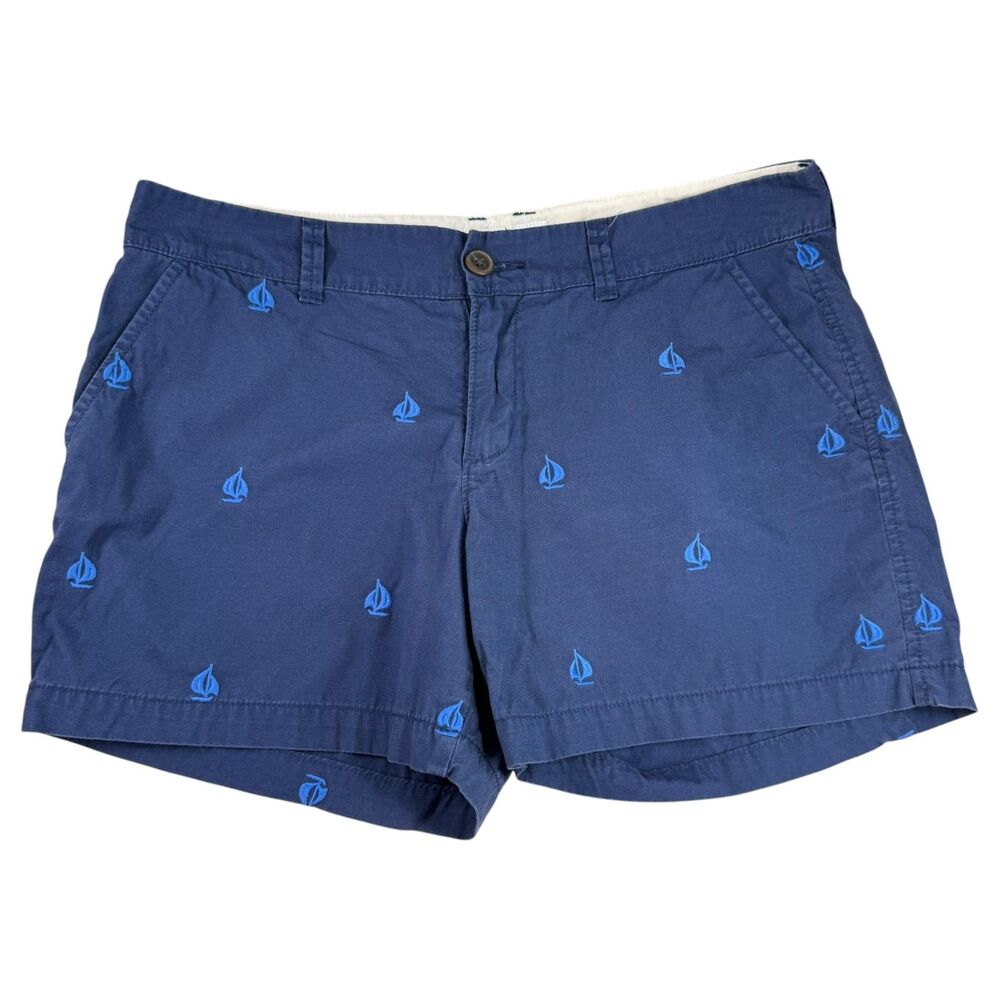 Old Navy Sailboat Embroidered Everyday Shorts Blue Womens Sz 6 Coastal Nautical